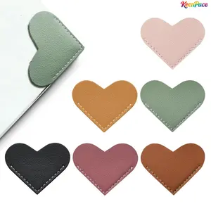 6 Pcs Leather Heart Shaped Corner Bookmarks, Cute Page Markers for Students, Teachers & Book Lovers, Durable Book Accessories, Practical Stationery Supplies for School, Office and Home Use