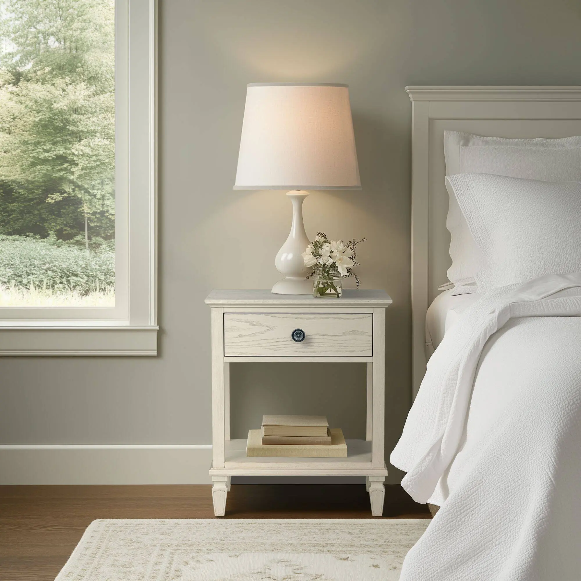 ARCH Bedside Table Antique Cream Nightstand End Table for Bedroom Living Room Small Space Storage Side Table with Drawer, Vintage Style Accent Furniture, Compact Night Stand for Home Office Dorm, Bedroom Bedside Table for Bedroom, Guest Room, Dorm