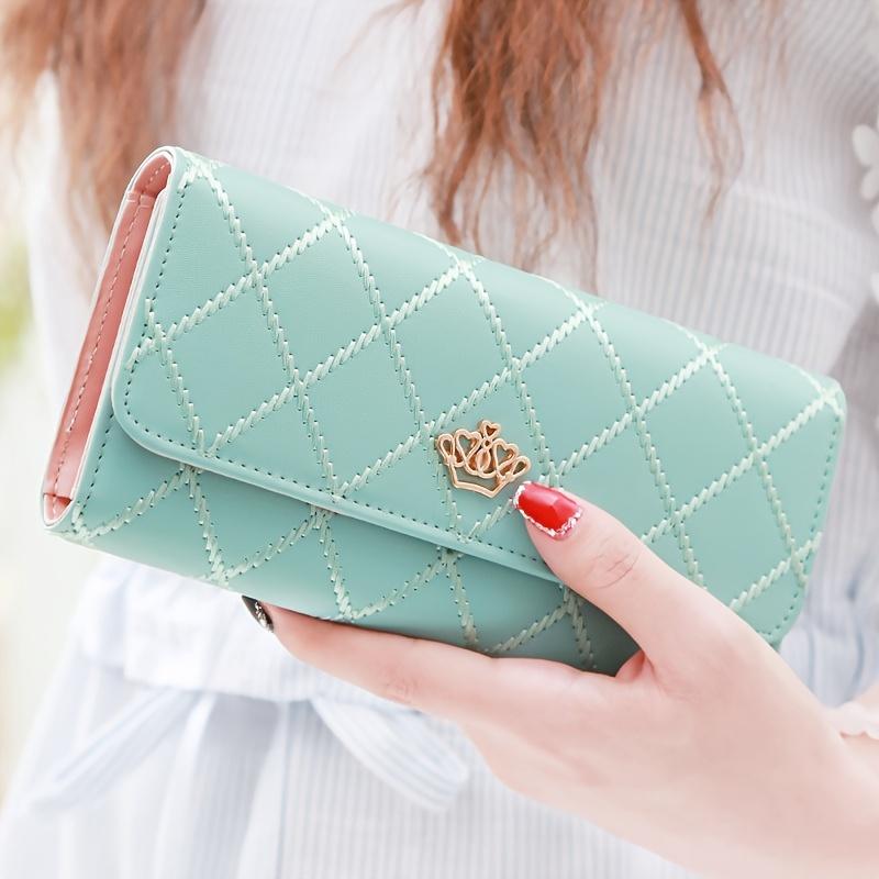 New Fashion Diamond Pattern Metal Crown Women's Wallet 70% off Long Wallet Large Capacity Mini Wallet Zipper Purse