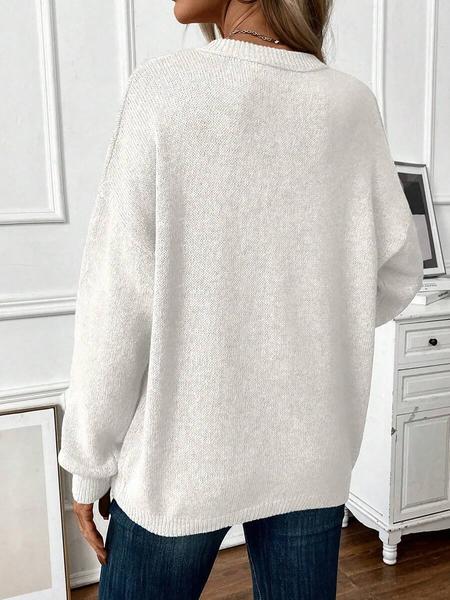 Women's Fall Winter Casual Fitted Knit Sweater, Round Neck Long Sleeve Pullover, Fashionable Simple Style, Versatile & Elegant Design Womenswear