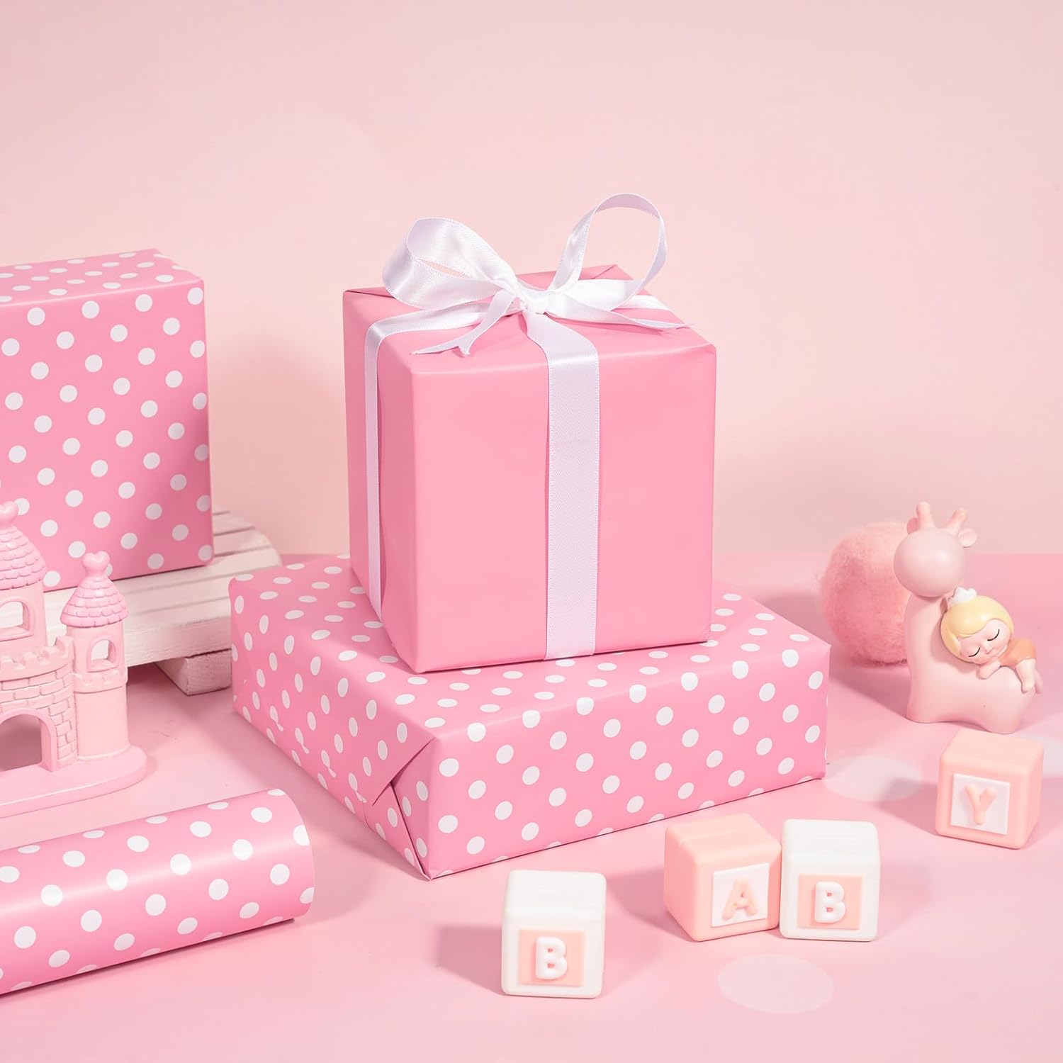 Reversible Wrapping Paper - Mini Roll - 17 Inch X 33  -  and Polka Dot Design for Birthday, Holiday, Wedding,  Shower