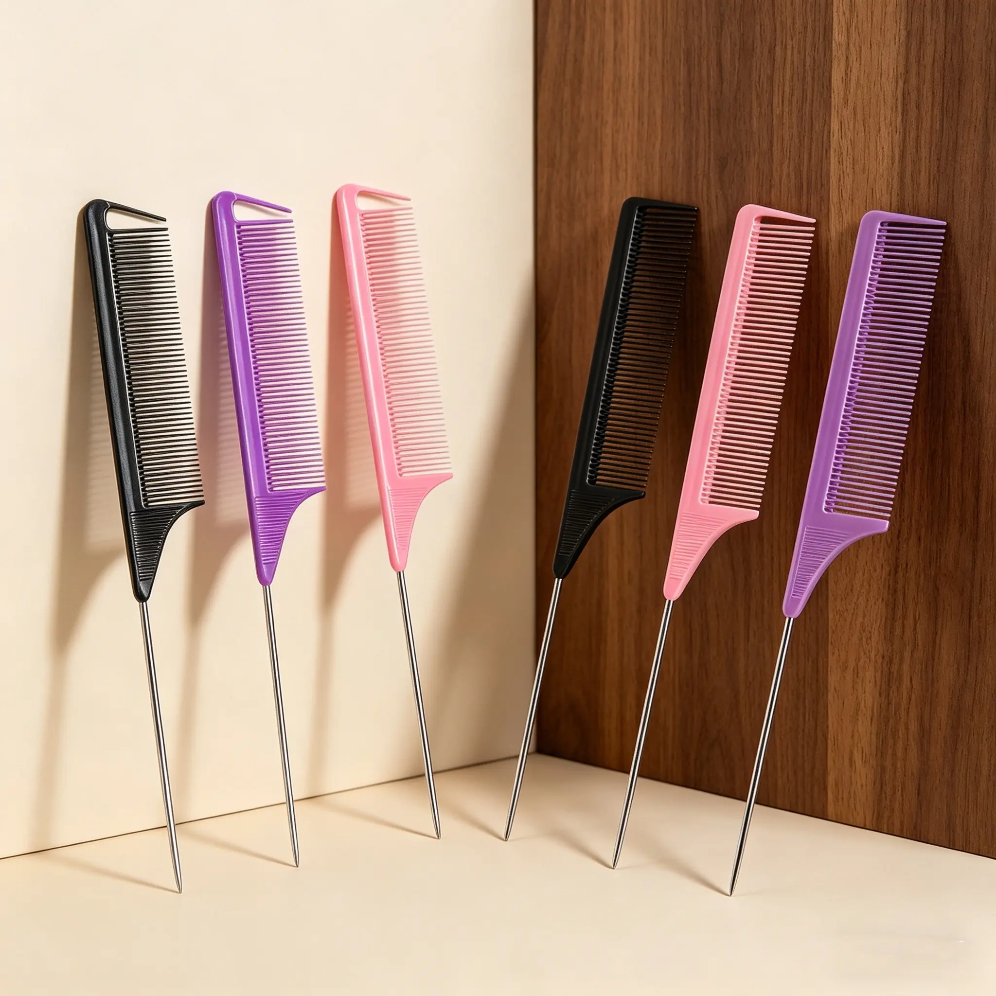 6-Piece Comb Set, Steel Needle Tail Comb, Fine Tooth Comb, Hook Tip Comb, Hair Combs, Hair Parting, Styling, Salon and Home Use