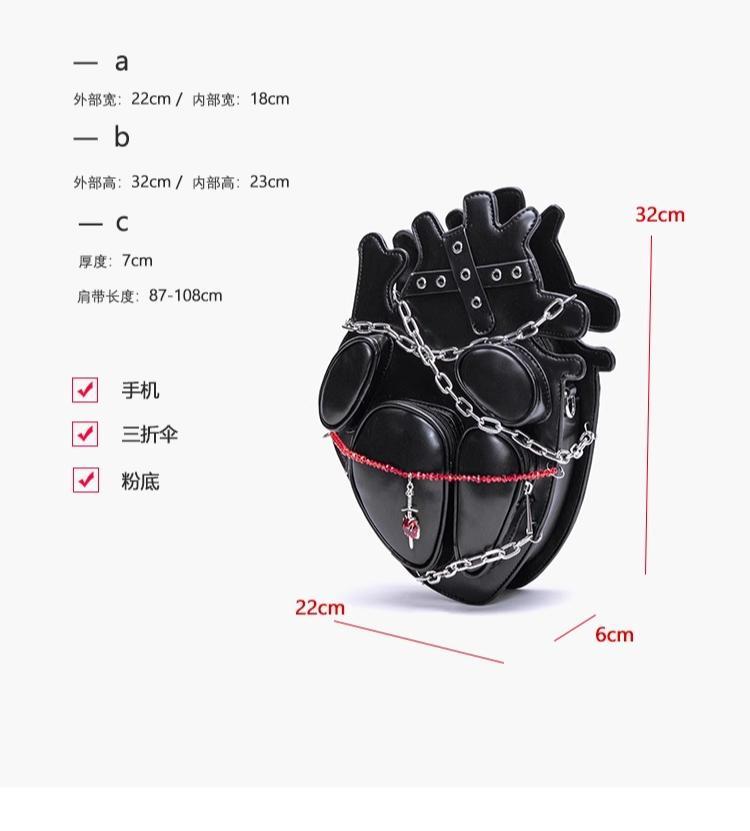 Gothic Punk Metal Hot Girl Bag Lashing Chain Mochila Heart Backpack Y2k Crossbady Bags Woman Original Design Dark Sac Femme
