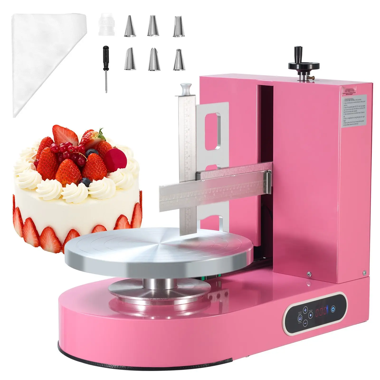Electric Cake Decorating Machine For Cake Frosting Spreading And Smoothing On 6" To 14" Cakes Pink Finish Easy To Use Durable Construction Suitable For Layered Birthday Cakes Fondant Decorating And Dessert Projects