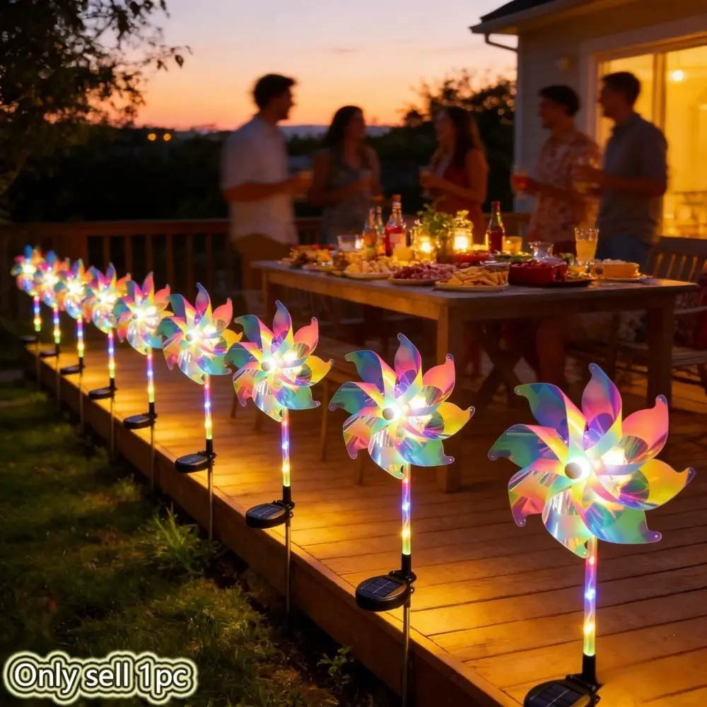 1pc Colorful Windmill Light, Outdoor Festival Decoration, Lawn Setup Solar Seven-Color Laser Windmill Decorative Lamp