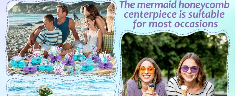 12Pcs Mermaid Party Supplies Mermaid Birthday Honeycomb Centerpieces for Under The Sea Party Decorations Ocean Mermaid Theme Table Honeycomb for Ocean Mermaid Theme Birthday Baby Shower Party Favors