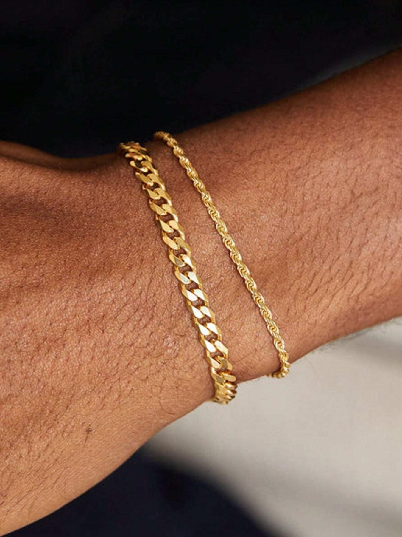 Men's Simple Style Stainless Steel Chain Bracelet, Fashion Jewelry for Party, Everyday Accessory, Trendy All-match & Exquisite Jewelry for Birthday Gift, Adjustable Link Bracelet, Stackable Bracelets