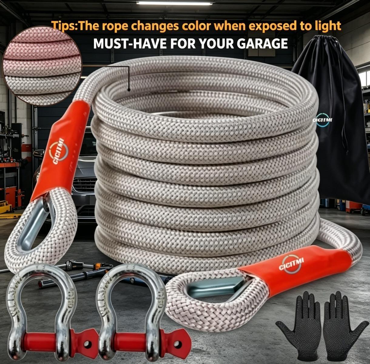 5 Ton 5M Heavy-Duty Tow Rope, Off-Road Recovery Tow Strap with D-Shackles, Ultimate Emergency Towing Rope for Car/SUV/Truck