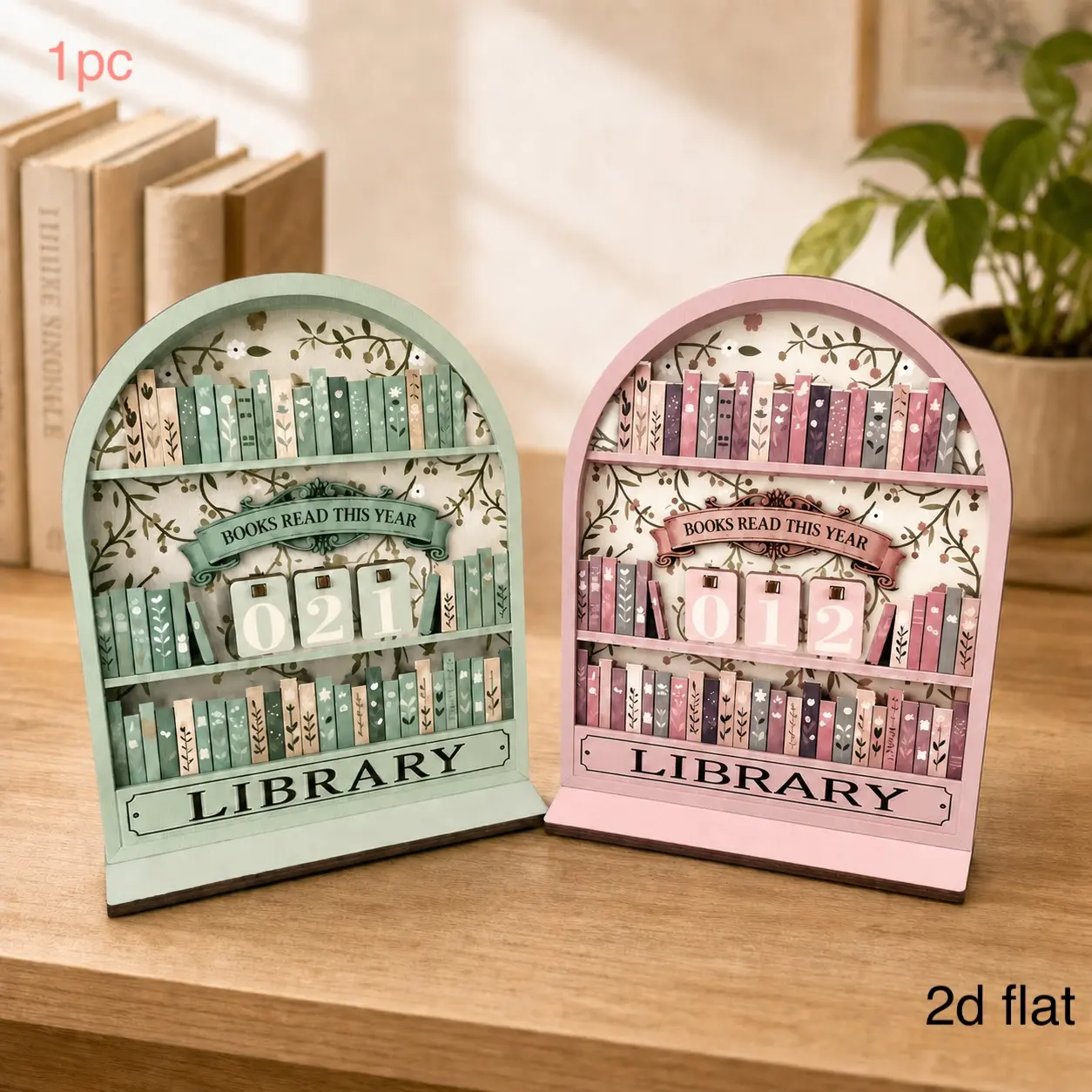 Annual Reading Recorder Wooden Library Bookshelf Ornament, Wooden Home Sign, Reading Goal Counter, Perfect Gift for Book Lovers, Home Decor Accessory, Room Decor, Decoration, Decorative, Wooden Decor Plaque, Home Supplies Plaque, Plaque And Sign