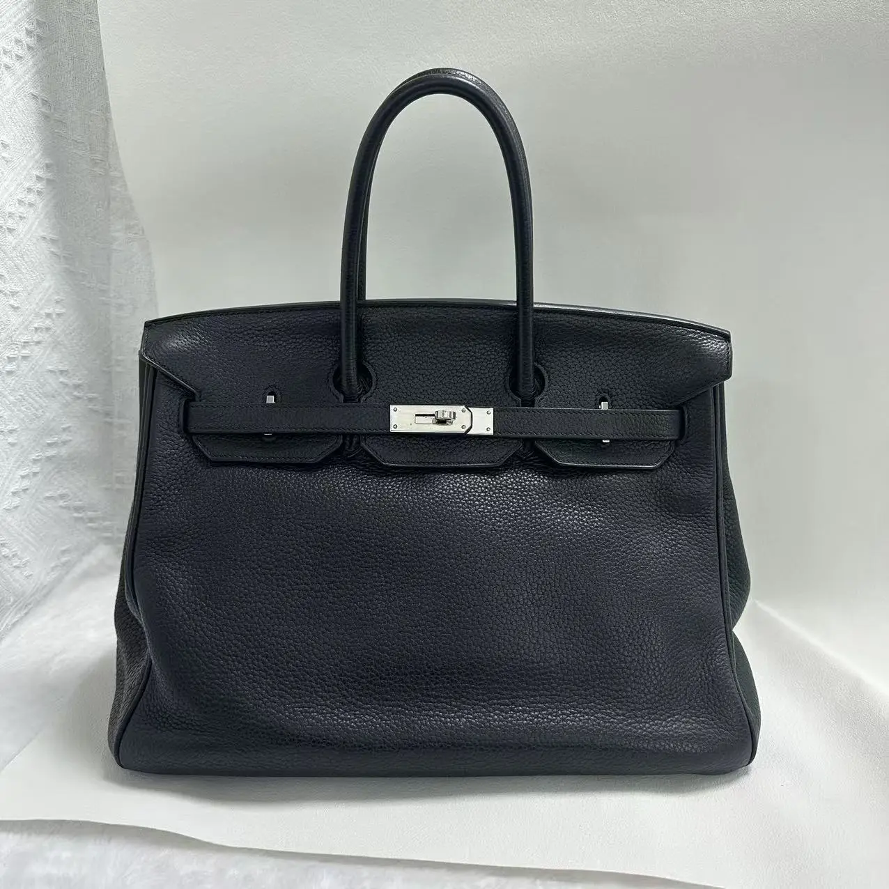 Pre-owned Authentic Hermes Birkin 35 Large Crossbody Bag Black Togo Leather, Palladium Hardware, X585, 26.07.01, Crossbody Bags