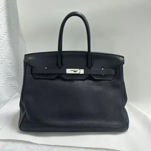 Pre-owned Auth Hermes Birkin 35 Large Handbag Black Togo Leather Palladium Hardware YL717 26.07.01