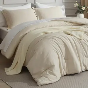 Beige Queen Comforter Set - Soft All-Season Bedding, 3 Pieces with Duvet Insert, Cationic Dyed Comforter (90"x90") & 2 Pillow Shams (20"x26"+2") with Corner Loops