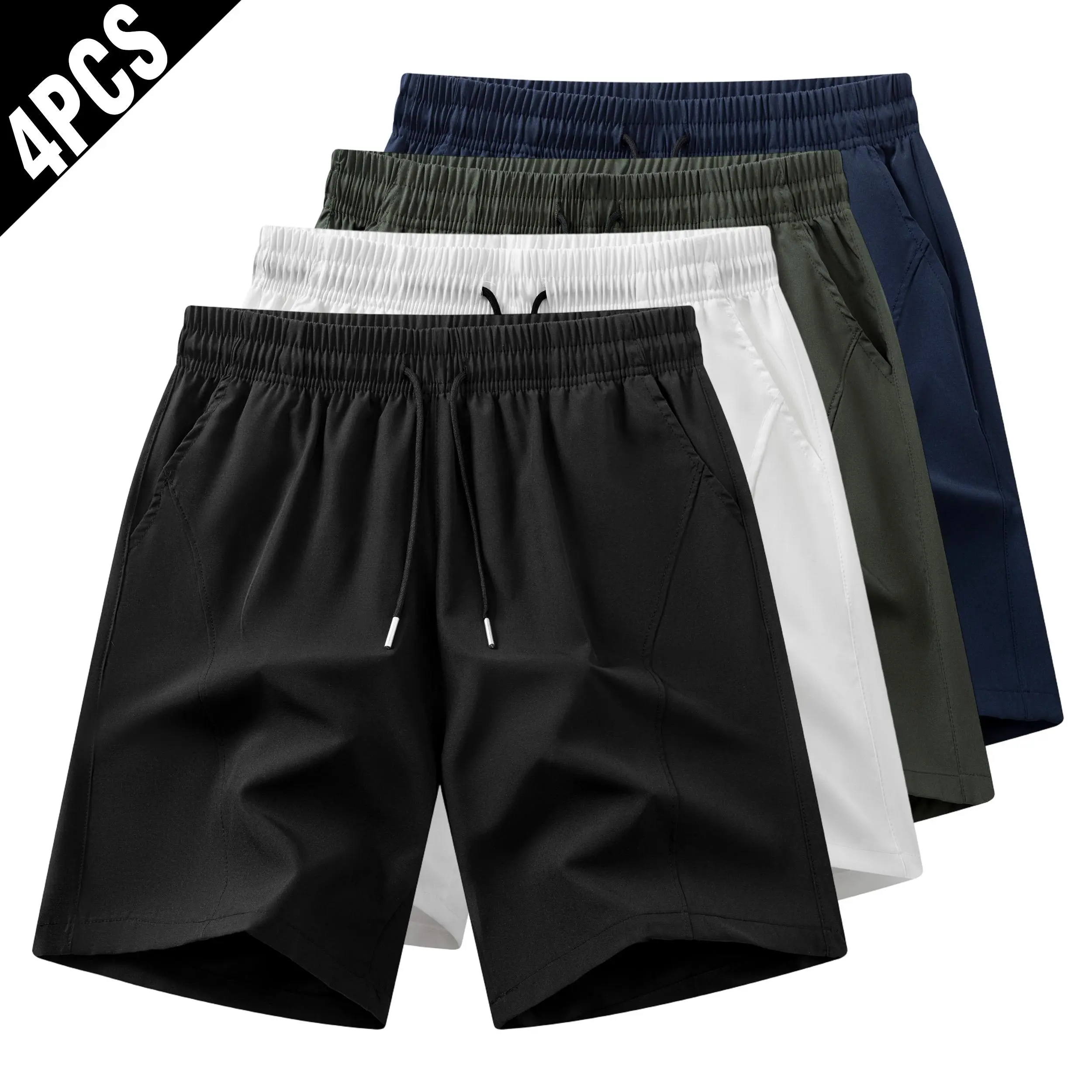 4 Pack Men Quick Dry Solid Casual Shorts, Elastic Waist Drawstring Loose Fit Lightweight Athletic Summer Walking Shorts Multipack breathable outdoor short sport bottom