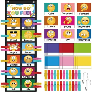 Feelings Pocket Chart Emotions Clip Chart for Classroom Social Emotional Learning Regulation Material for  to School   Decor Calm Down Supplies(Cute)