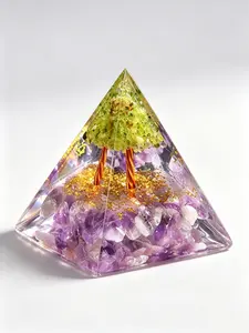 Amethyst & Olivine Orgonite Pyramid Life Tree Energy Crystal Ornament, Sleep Aid, Stress Relief, Wealth Attraction, Decorative Piece