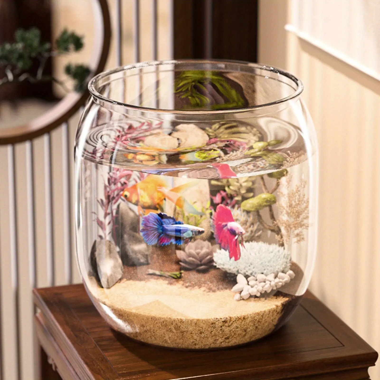 1pc Transparent Acrylic Fish Tank—Shatterproof, Large Capacity for Goldfish & Turtles, Desktop Micro Landscape Aquarium