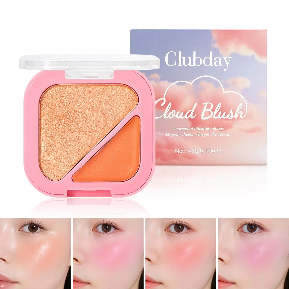 Dual Texture Cream & Powder Blush Compact, 6 Available Shades Matte Blush Cream + Shimmer Highlighter Powder, Buildable Blendable Long Lasting Cheek Makeup for Daily Natural Flawless Glowy Look