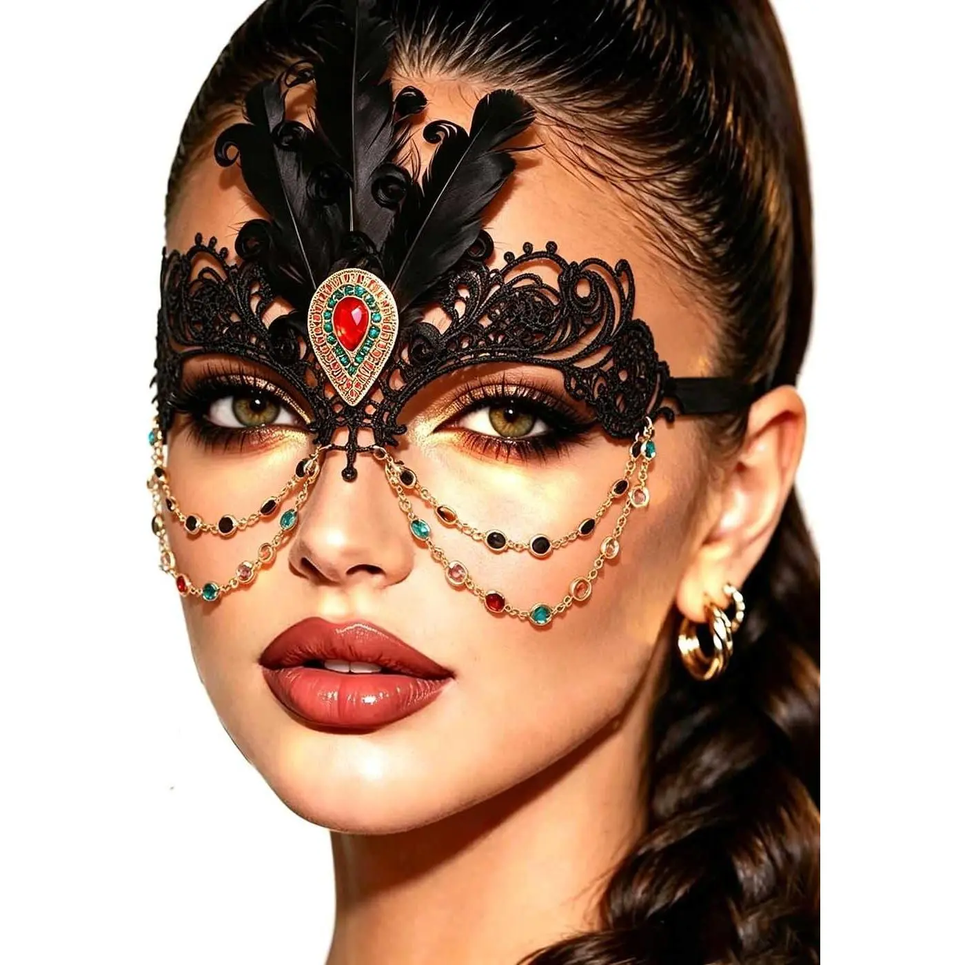 Masquerade Mask for Women Sexy Black Lace Mask Costume Feather Crystal Party Masks