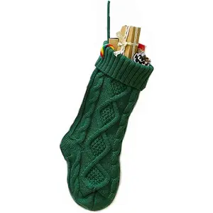 Cable Knit Christmas Stockings, 1 Pack 18" Green Xmas Stocking Ornaments Goodie Gift Bags for Holiday Fireplace Xmas Tree Family Decorations