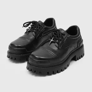 American Western Style Men Derby Shoes Oversized Round Toe Chunky Thick Sole Casual Leather Footwear26161
