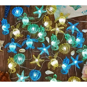 Ocean Themed String Lights Marine Life Night Light Beach Décor Sea Turtle Seahorse Starfish Clam Decorative Lights Battery Operated USB Plug in 30LED 10ft Christmas Tree Ornaments Holiday Bedroomfidget toys