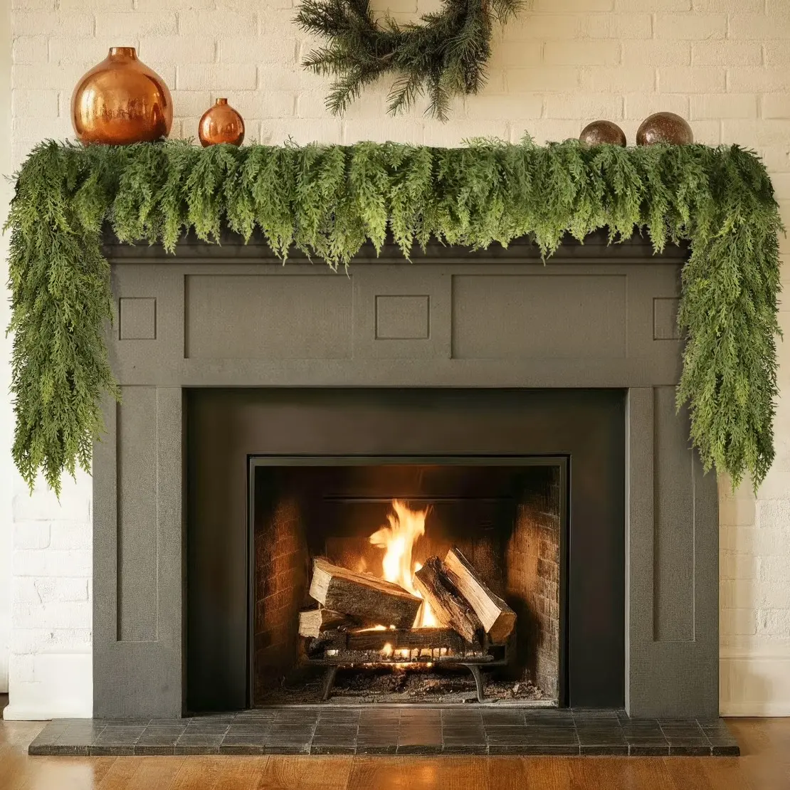 6ft/9ft Christmas Wreath, Norfolk Cedar Artificial Greenery Garland, Indoor Outdoor Decor for Mantel, Table, Wall, Fireplace