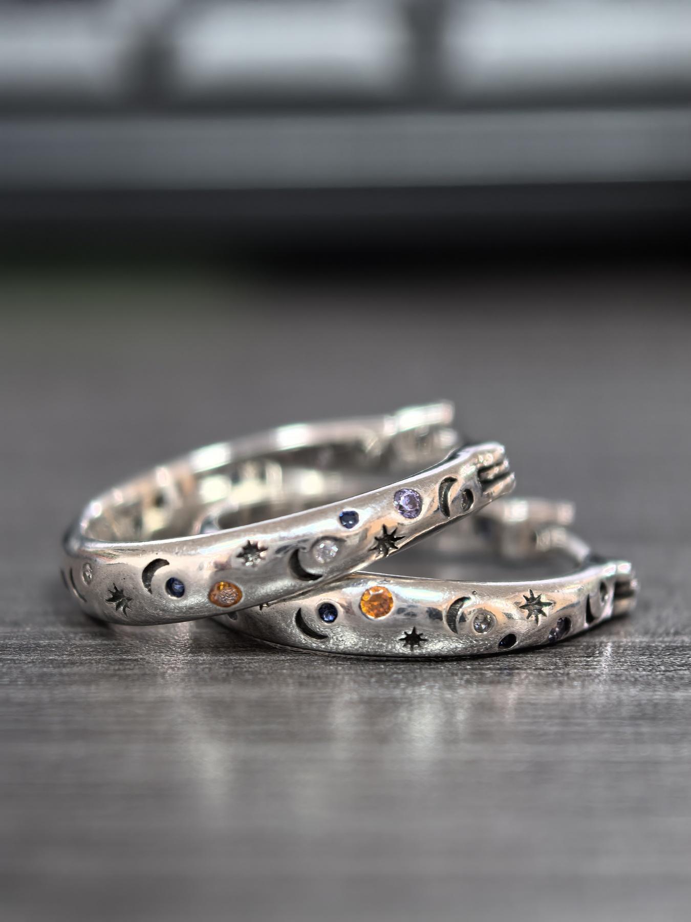 Star & Moon Engravings Hoop Earrings, Fashion Jewelry for Party, Daily Clothing Decor, Trendy All-Match & Exquisite Jewelry for Birthday Gift, Fashionable Hoop Earrings