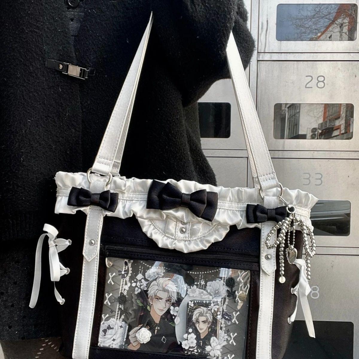 JIAERDI Lolita Cute Bow Shoulder Bag Ladies Harajuku Leather Square Large Capacity Ita Bag Anime Handle Purse Y2K Tote Bag 2025