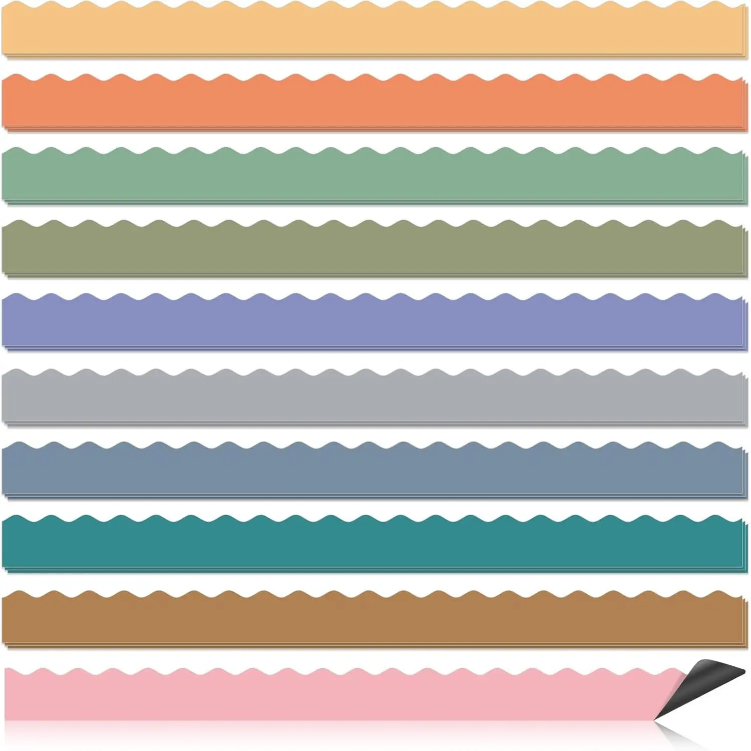 30 Pcs Magnetic Borders for Classroom Whiteboard - Boho Magnetic Bulletin Board Border Set - Neutral Scalloped Chalkboard Border Strips for Teachers, Parents, DIY Home,School & Office Decoration