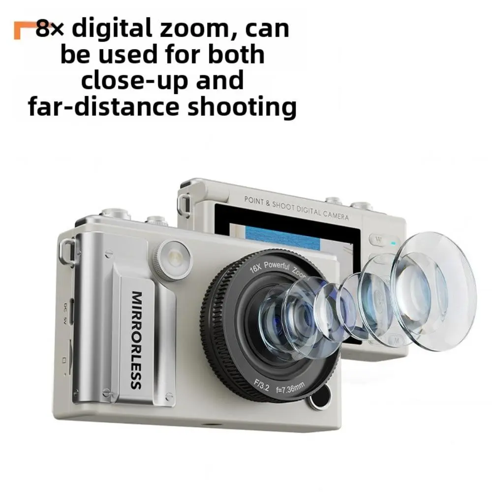 HD Digital Camera Flip Screen High Pixel Student Selfie Entry Compact Mirrorless Camera Compatible with Mobile Phones#