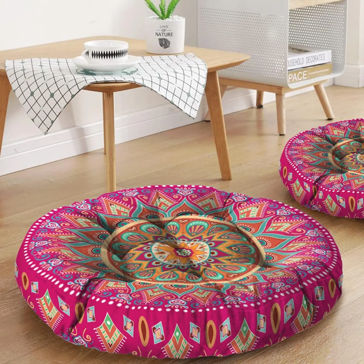 Mandala Meditation Cushion, Boho Meditation Mat, Meditation Pillows for Sitting on Floor, Cushions for Sitting in Home and Outdoor, Round Floor Pillows Cushion Seating for Yoga Accessories 22'' X 22''