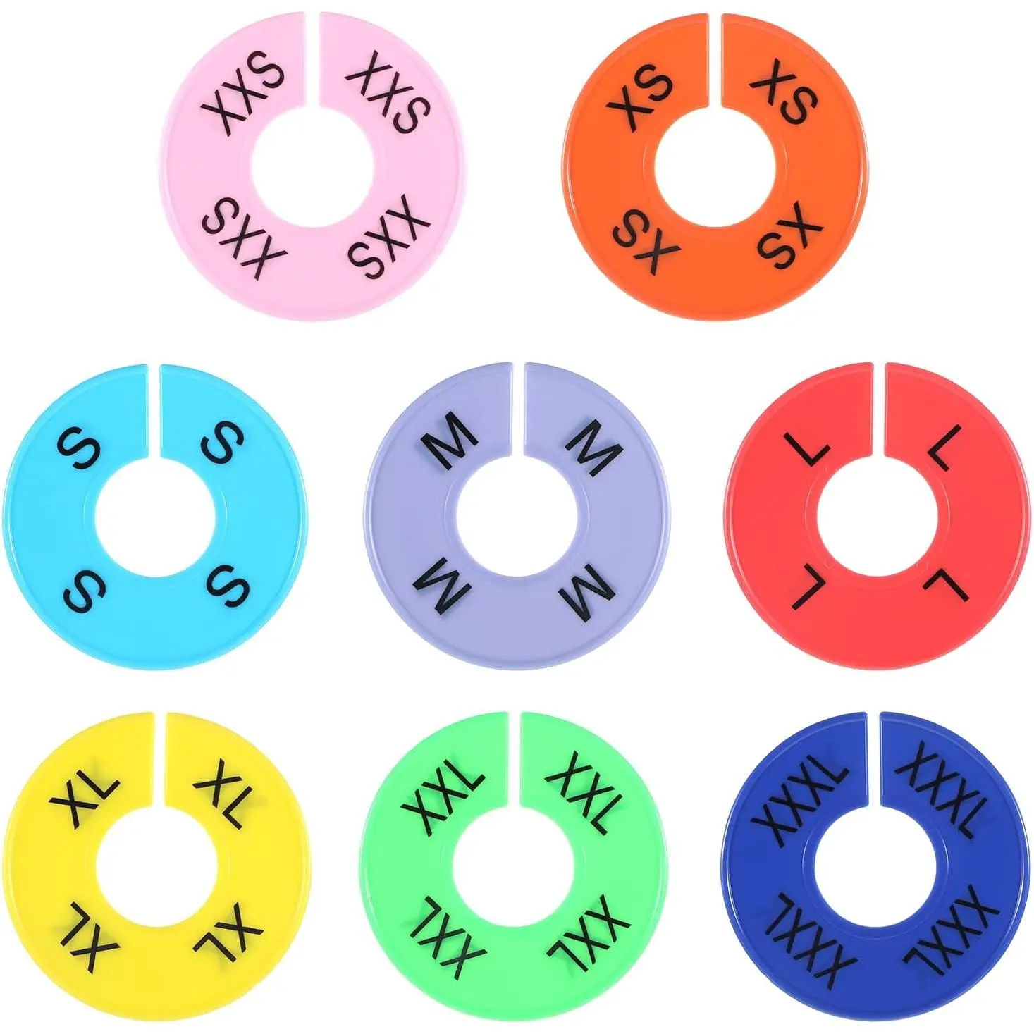 8 count Clothing Size Dividers, Closet Dividers for  Clothes, Color Plastic Clothing Rack Size Divider Round Colorful Plastic Hanger Tags  Clothes Divider for Racks in 8 Sizes 2XS - 3XL