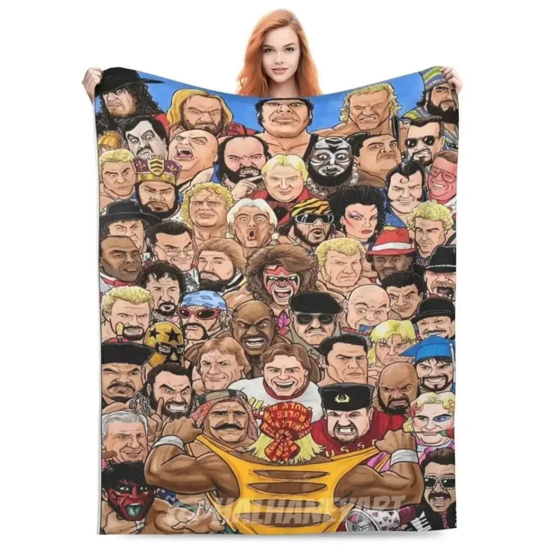 Hulk Hogan & WWE Legends Plush Blanket, Soft Wrestling Throw Blanket for Sofa Couch Bed, Cozy Fan Blanket for Man Cave Home Decor, Lightweight Fleece Blanket, Wrestling Fan Gift, Birthday Christmas Father’s Day Gift