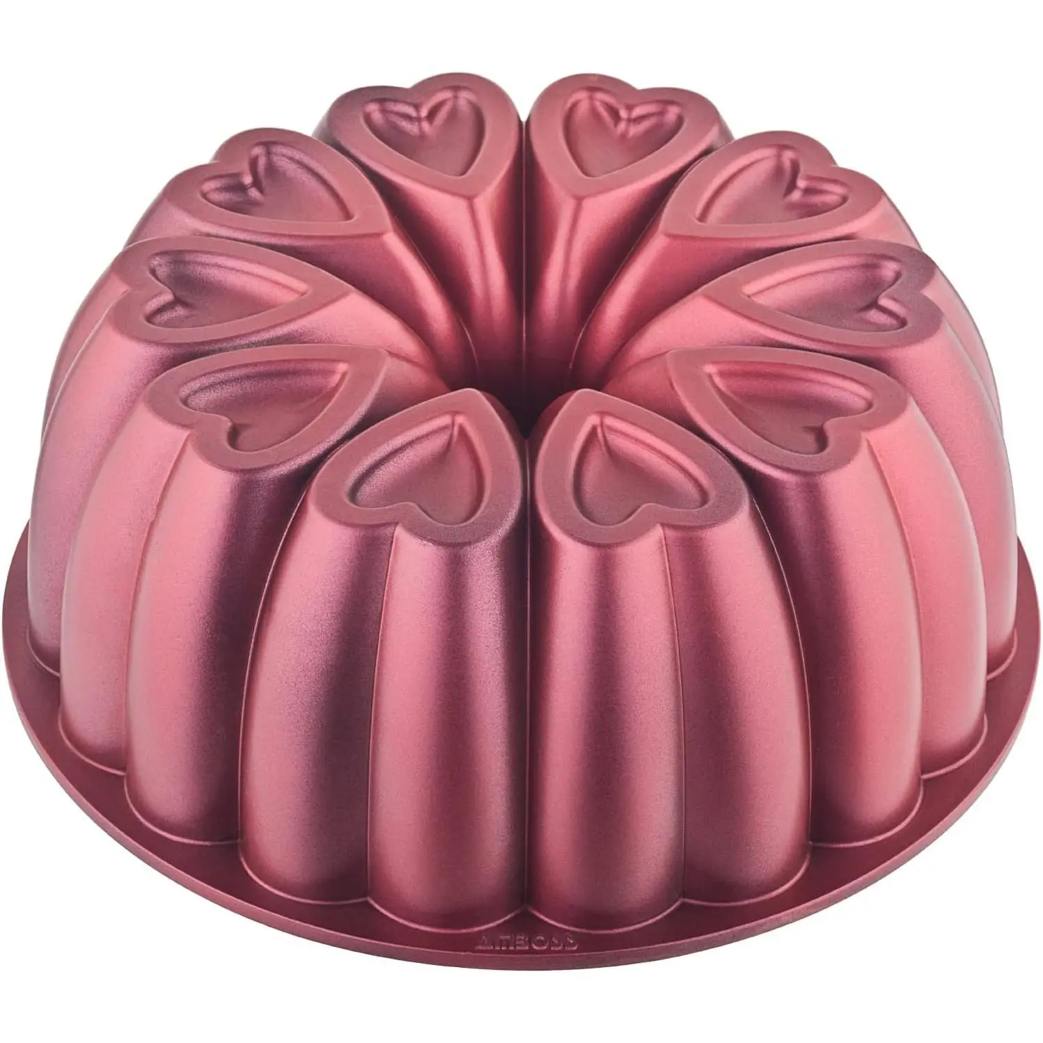 Heart Shape Cast Aluminum Molded Cake Pan, Titanium Coating, Non-Stick, 12 Cups, Heavy Duty, 10 Inch Pound Cake Pan, Gifts for Mom, Fluted Tube Pan, Easy to Clean (Red)