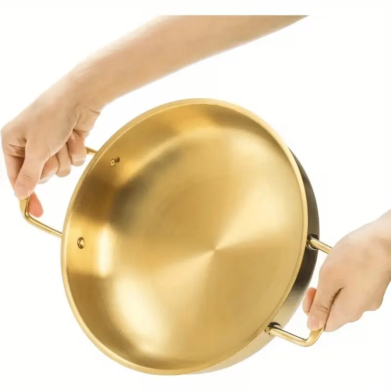 3pcs Korean Ramen Pot with Handles - Golden, Dishwasher Compatible, Ideal for Noodles, Pasta, and Soups - Ideal for Home and Outdoor Use, Outdoor Cooking Essentials | Elegant Kitchenware | Durable Cookware, Cookware