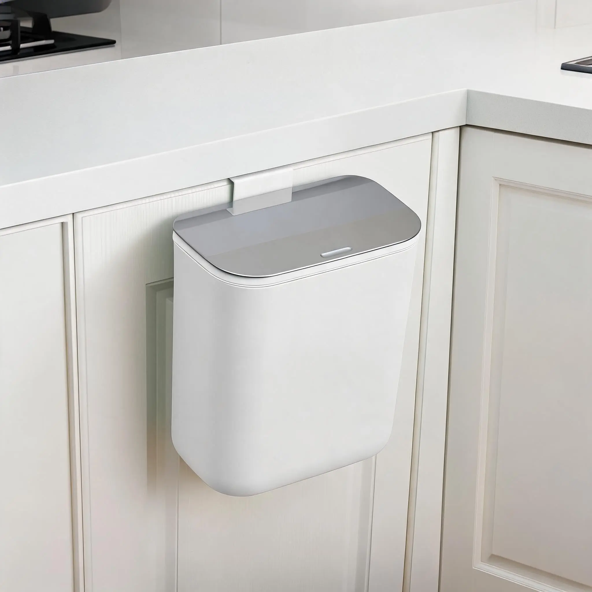 Plastic Hanging Compost Waste Bins with 1.8-2.4 gal Capacity, Stainless Steel Hanging Lid, Odor-Blocking Design, Multiple Colors, Ideal for Kitchen, Cabinet Use