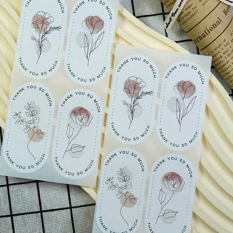 46pcs Floral Beverage Stickers, Self-Adhesive Decorative Stickers for Desserts and Cakes, Perfect for Gift Boxes and Baking Packaging