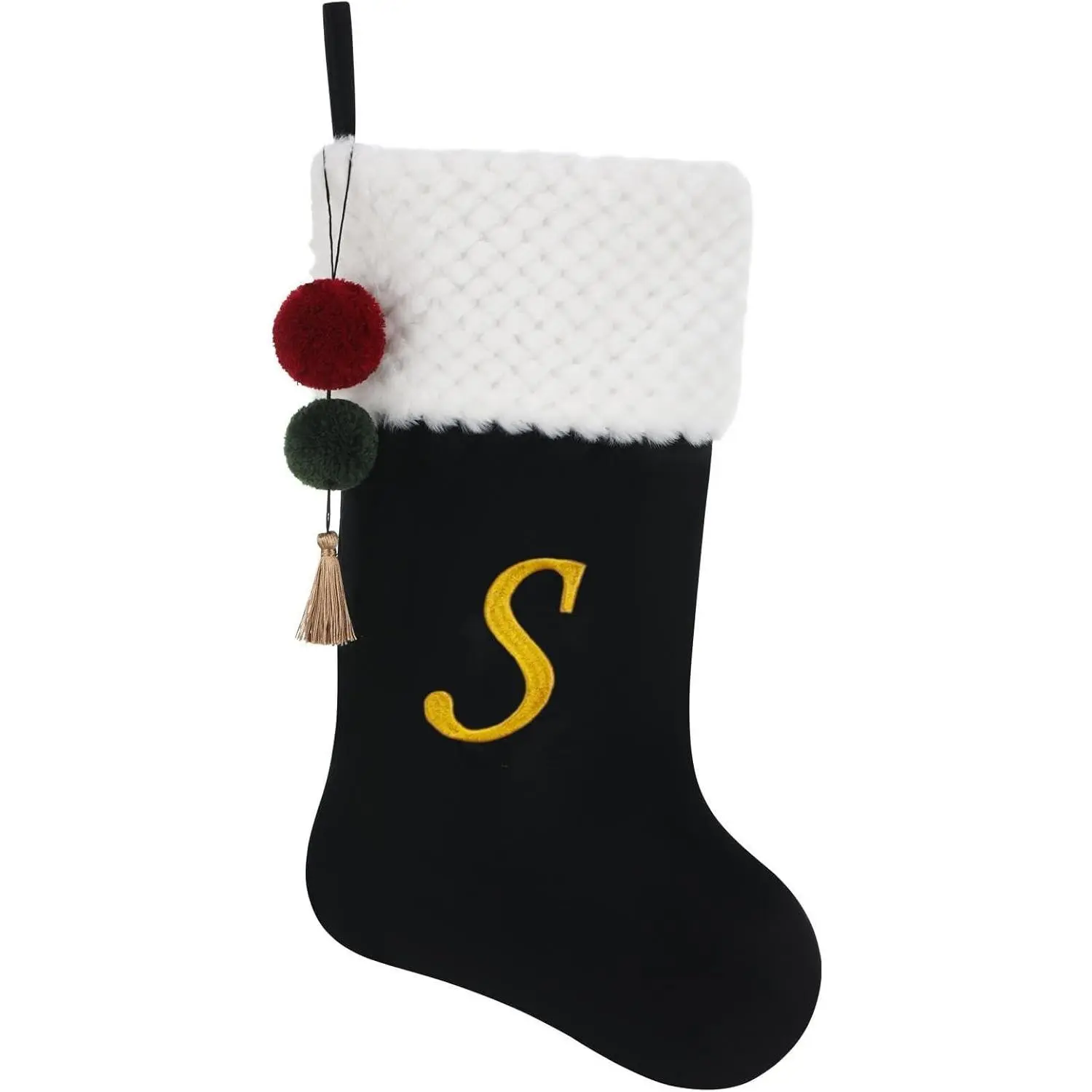 Women's 19.5in Personalized Velvet Christmas Stocking with Embroidery Initials - Fireplace Decor, Family Holiday Party Accessory (Black S)