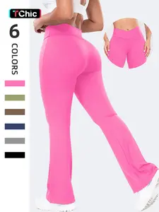 Women's High-Waisted Wide-Leg Yoga Pants, Cross Design Control Belly Fat, Comfortable Tight-Fitting Kint Fabric for All Seasons