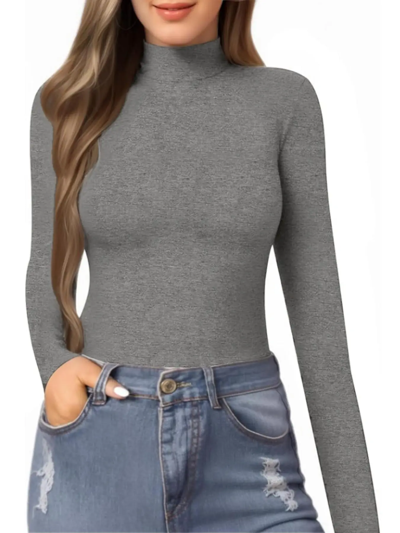 Women's Solid Color Turtleneck Long Sleeve Thermal T-Shirts, Stretchy Slim Fit Cute Basic Tops, Ultra-Soft Warm Breathable Fabric, Fashion Women's Fall Winter Wardrobe Staples, Perfect for Cozy Loungewear & Casual Outings