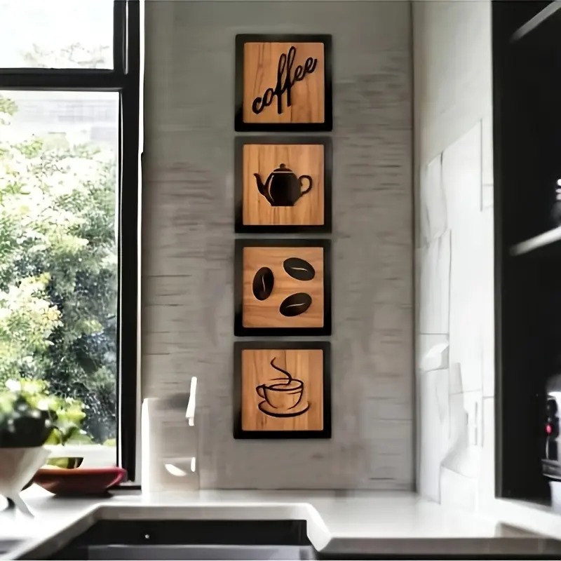 2D Flat, Kit 4 Coffee Corner Frame, 2D Coffee Board, 15cm Kitchen Wall Decoration, Aesthetic Wall Decor, Decoration Items, 2D Flat
