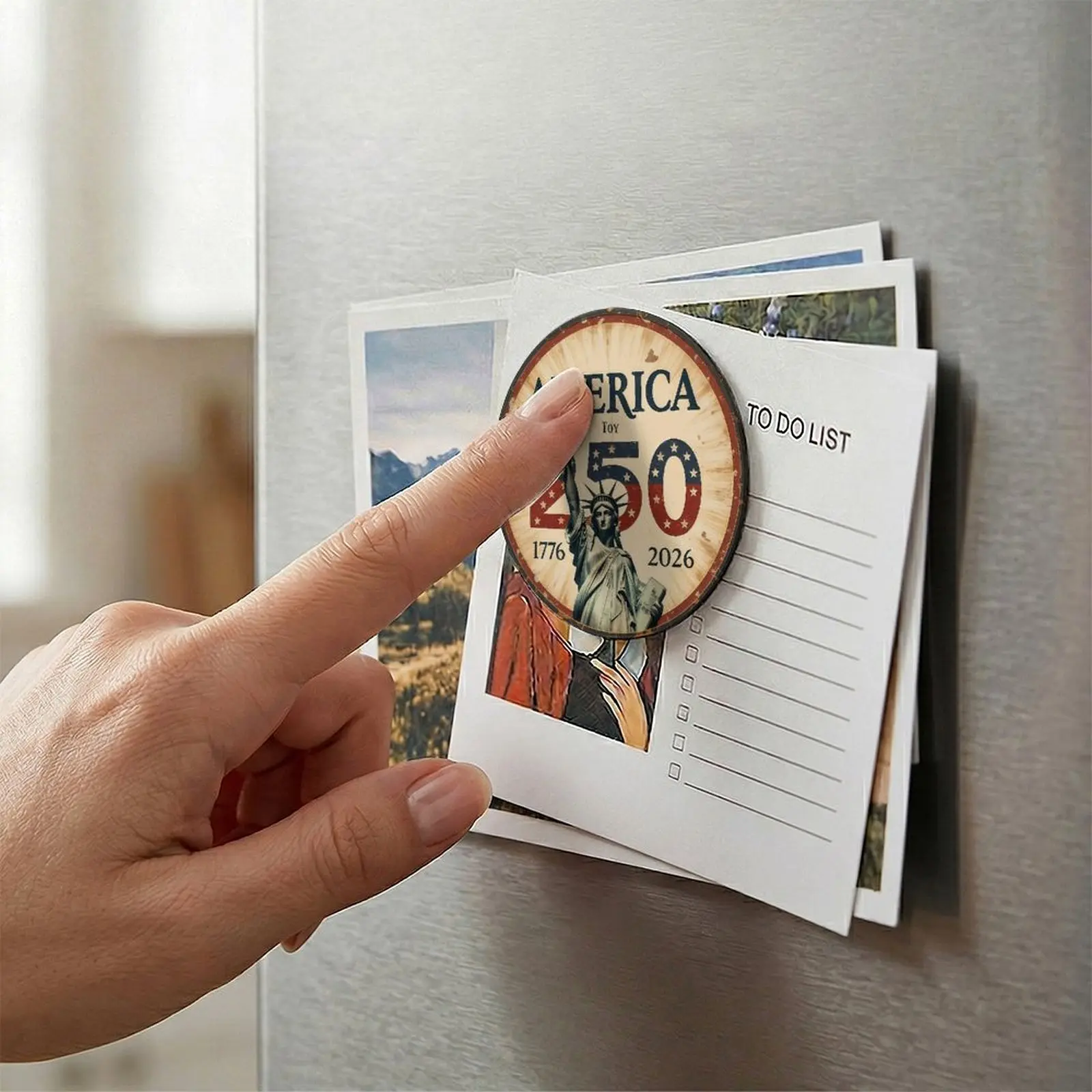 3in Vintage Statue of Liberty Soft Refrigerator Magnet, America 250 1776-2026 Patriotic Round Fridge Magnet, USA 250th Semiquincentennial Decorative Magnetic Sticker