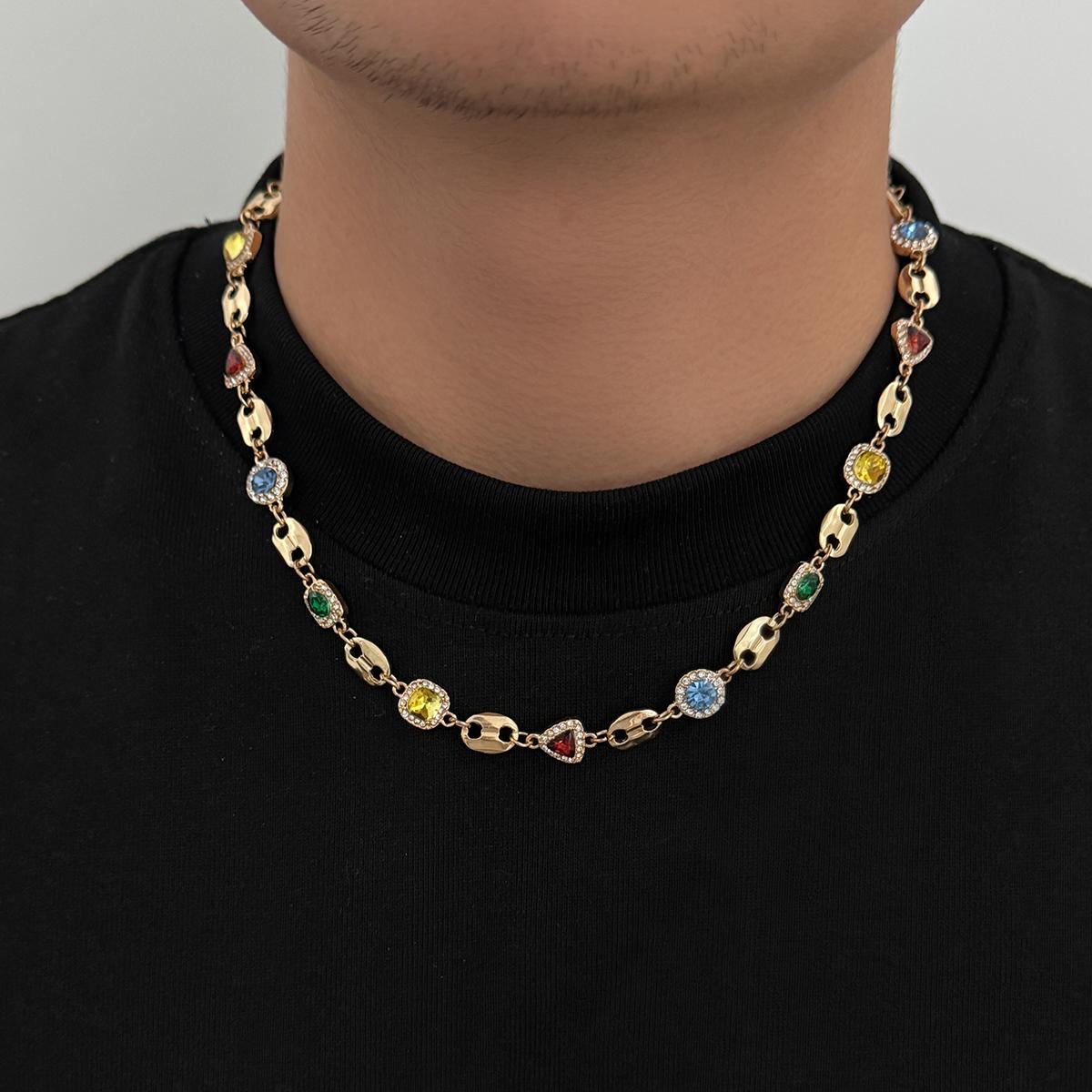 Trendy Exquisite Luxury Rhinestone Choker Necklace Bracelet Set for Men New Elegant Colorful Charm Necklace Y2K Jewelry