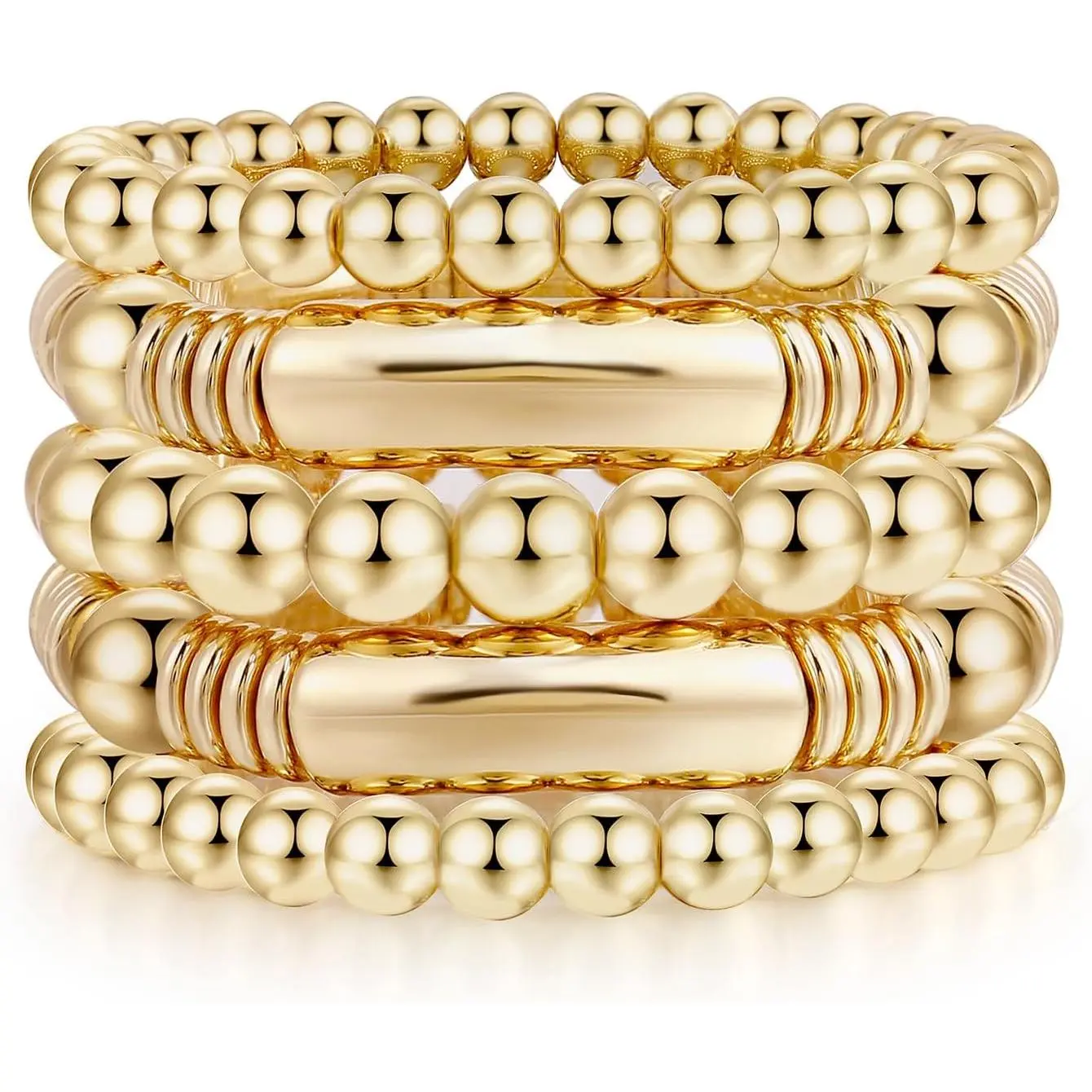 14K Gold Plated Bangles Bracelet  Women Chunky Curved Stacking Plated Bead Ball Stretchable Bracelets New model