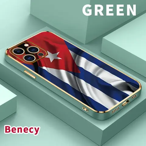 Cuba Fluttering Flag Pattern Electroplated Slim TPU Smartphone Case Cover for iPhone 11,12,13,14 Air Plus,15 Pro Max,16,17 - Classic Straight Design, Anti-Drop, Shockproof, Raised Edge, Bulky-Free Accessory