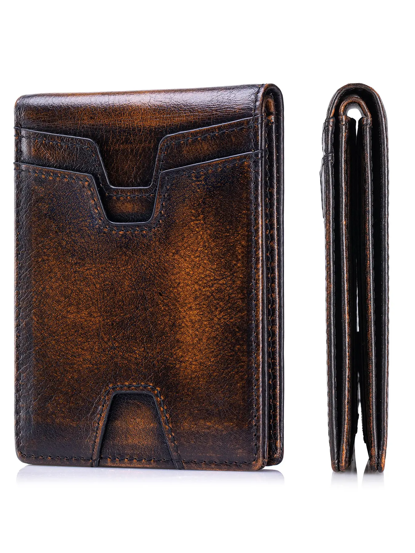 Front Pocket Wallet for Men Slim Lightweight RFID Blocking RFID Theft Proof Genuine Leather Bifold Thin Wallet with 10 Card Slots