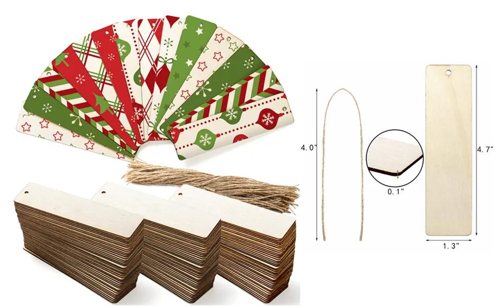 150 Pieces Wood Blank Bookmarks, DIY Wooden Craft Bookmark with Ropes, Unfinished Hanging Gift Tags Ornaments, Rectangle Crafts Blank for Christmas Wedding Birthday Party Decor, 4.7'' x 1.3''