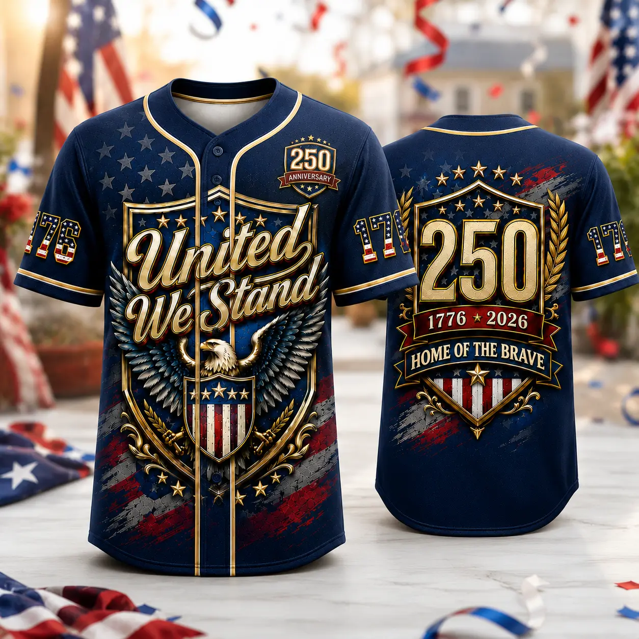 Patriotic Short Sleeve Jersey, Unisex America 250th Anniversary Graphic Button Down Shirt with Athletic Fit for July 4, S, Fashion Jerseys