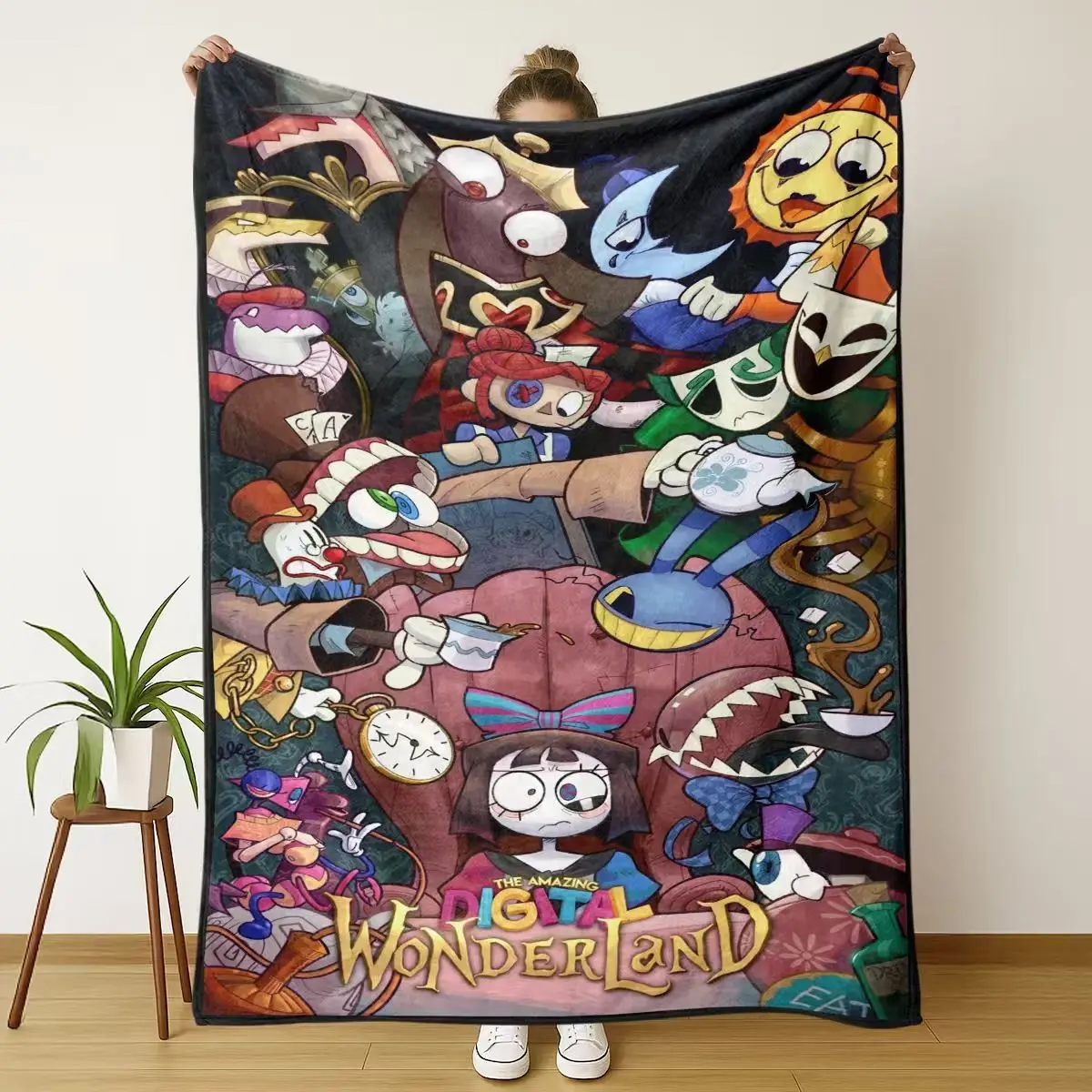 Digital Wonderland Cartoon Throw Blanket, Colorful Fantasy Character Flannel, Flannel Throw Blankets, Cute Aesthetic Home Decor, Soft Sofa Blanket, Cartoon Printed Blanket