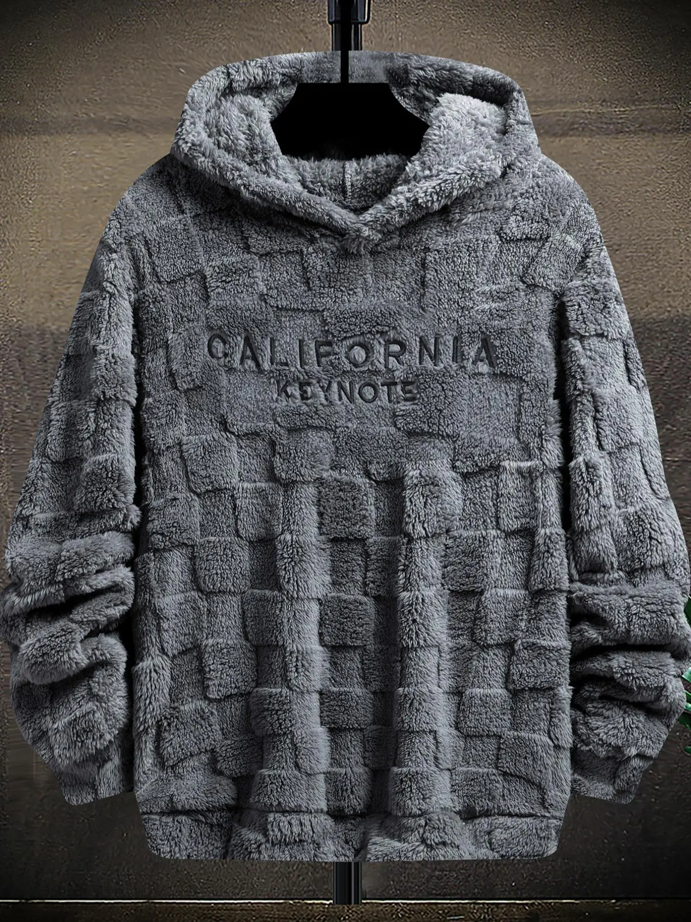 Men's Letter Embroidery Drop Shoulder Fuzzy Textured Hoodie, Regular Fit Casual Fashion Fabric Long Sleeve Hooded Sweatshirt for Spring & Fall, Mens Clothing, Fashion Men's Longsleeves Clothes for Daily Wear, Streetwear, Trendy Clothes